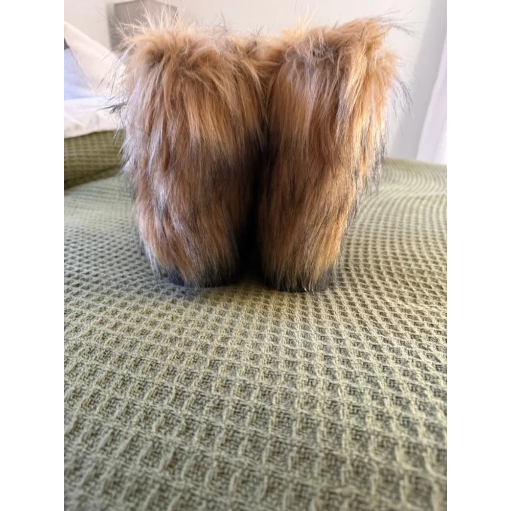 Women's Brown Tan Faux Fur Winter Boots Size 8.5
